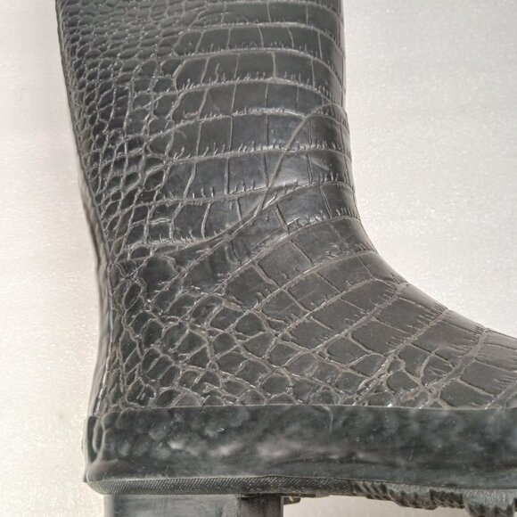 Steve Madden Rainey Black Croc Embossed Rubber Rain Boots Women's 7 Great Cond - Picture 8 of 13
